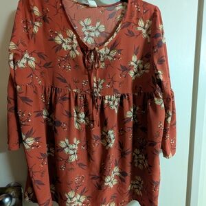 Elegant Floral Women's Blouse in Rust
